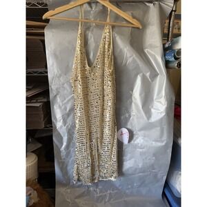 Retrofête Sequin Mini Dress XS/S V-Neck Sleeveless Viscose Gold Sparkly